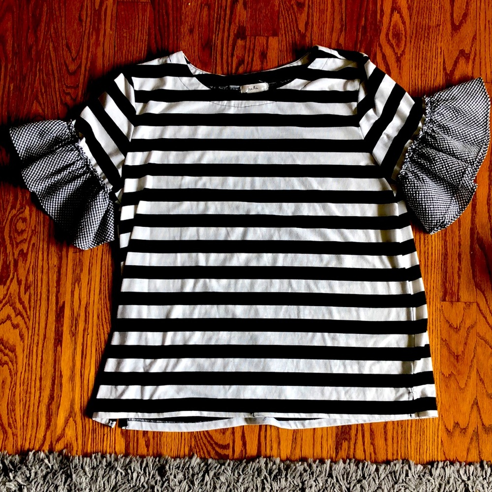 Black and white striped shirt with Bell Sleeves
